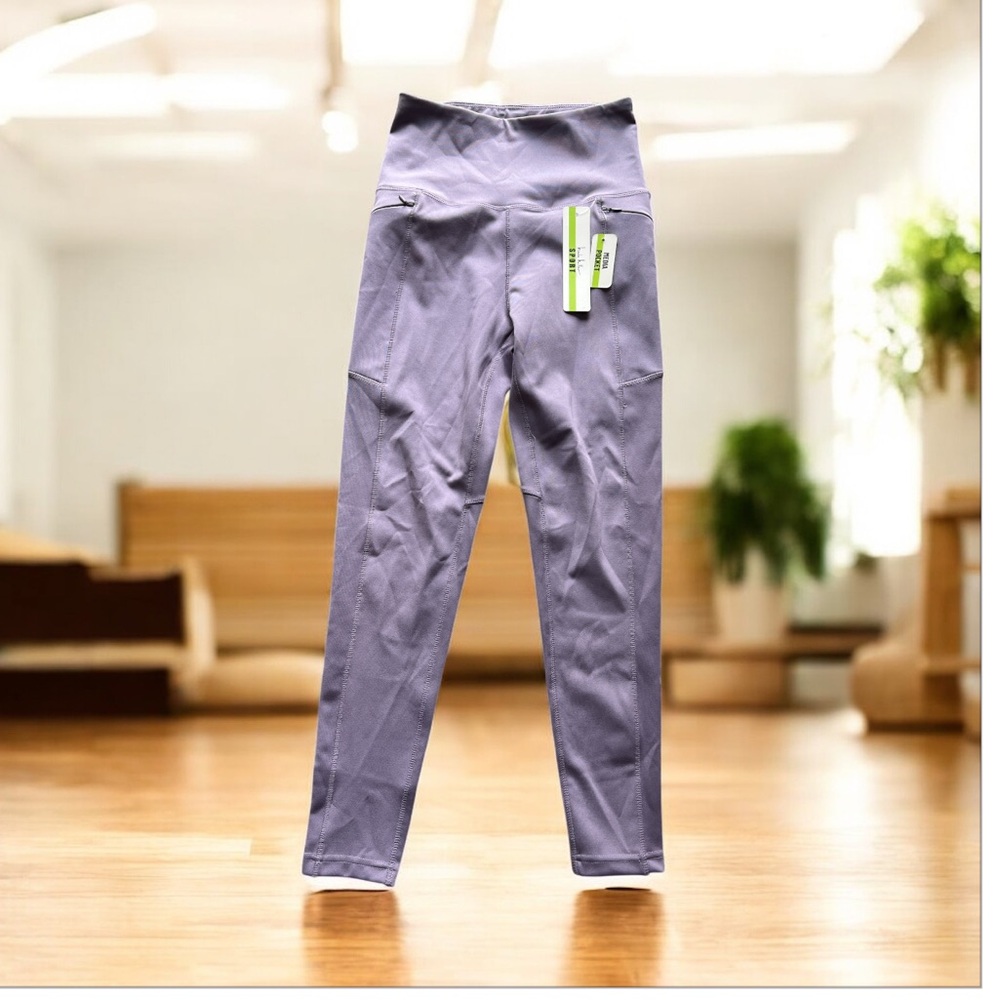 Nicole Miller Sport Women's High Rise Leggings Purple Small NWT Pocket
